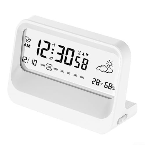 URPIZY Leiser LCD-Wecker Mit Visuellem Countdown-Timer, Zeit-/Datum-Anzeige, Temperatur- & Feuchtigkeitsmessung, 3 Alarme, Automatische Helligkeit, Für Schreibtisch/Nachttisch, Weiß(White) von URPIZY