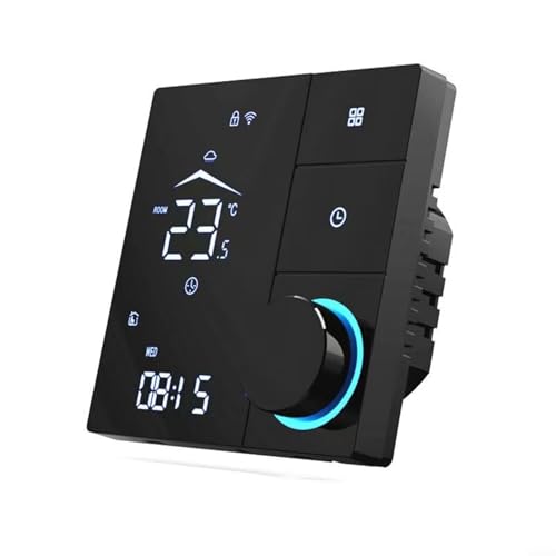 URPIZY Smart WiFi Thermostat Für Wasser-/Elektroheizung, Für Alexa Sprachsteuerung, LED Drehknopf, Energieeffiziente Temperaturregelung, Wandmontage ABS Gehäuse 8.6x8.6x4.1cm(Black 3A) von URPIZY