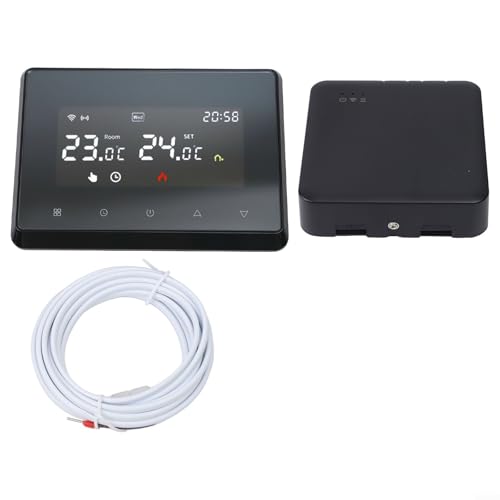 URPIZY Smart WiFi Thermostat Programmable With RF Receiver 868MHz, Voice, APP Control For Gas Boilers & Underfloor Heating, Wireless Touch Display Temperature Controller(Black + Sensor) von URPIZY