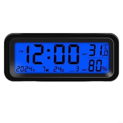 URPIZY Solarbetriebene Mini Digitaluhr für Autodashboard mit Datum, Temperatur und Luftfeuchtigkeit (Blau/Grün) von URPIZY