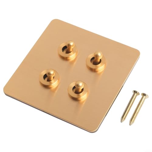 URPIZY Vintage Messing Kippschalter 1/2 Weg Wechselschalter 86 Typ Wandschalter Für Licht Und Deckenventilator, Handgefertigt, Gold, 86X86x37mm(4 Gang) von URPIZY