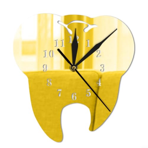 URPIZY Wanduhr, kreative zahnförmige Wanduhr, 26 x 24 cm, stilvolle kreative Zähne, Acryl-Spiegel, Wanduhr, Zahnzahnuhr, leise Wanduhr, Heimdekoration, goldfarben, 75O6617RB1XXA0268Y631LSWV0 von URPIZY