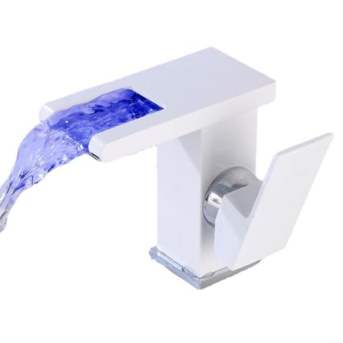 URPIZY -Wasserhahn mit Licht Bad, LED Wasserfall Badezimmer Wasserhahn Schwarz & Weiß ，Led Licht 3 Farben Ändern Auslauf Waschtischarmatur(White) von URPIZY