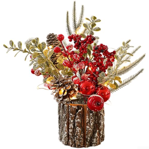 URPIZY Weihnachtsbaum-Blumenarrangement Mit Künstlichen Tannenzweigen, Tannenzapfen Und Lichtern, Zur Saisonalen Dekoration Von Kaminsimsen Und Tischen(D) von URPIZY