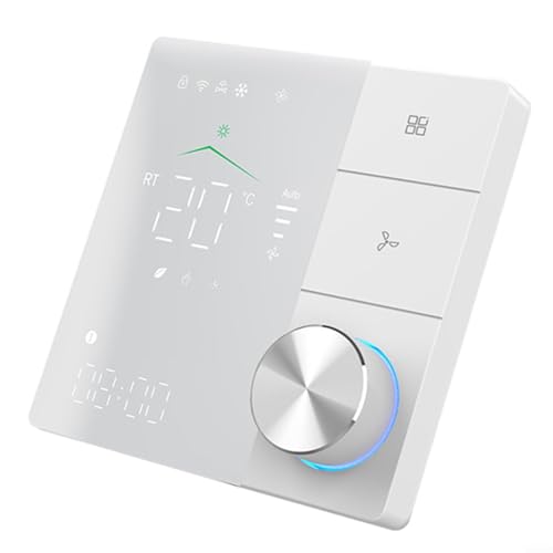 URPIZY WiFi Smart Raumthermostat Mit 5+1+1 Programmierung, 3-Gang-Lüftersteuerung Für Tuya Klimaanlagen, Touchscreen Mit ±1°C Genauigkeit Für 86/60mm Unterputzdosen(White) von URPIZY