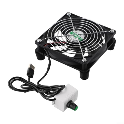 USB Gehäuse Lüfter Dual Kugellager Leiser Ventilator mit Stufenloser Drehzahlregelung 5V Länge 100cm Kompatibel für Router Modem Empfänger DVR TV-Box Einfache Montage mit Schutzgitter(12cm Fan) von URPIZY