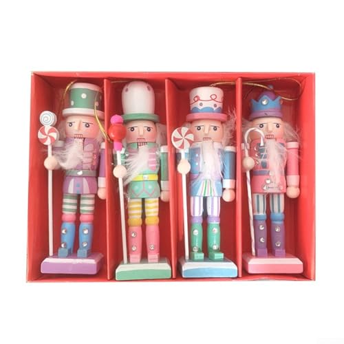 Vierer Set Nussknacker Weihnachtsdeko Holz Figuren 12cm Traditionelles Design mit Soldaten und Königsmotiven für Weihnachtsbaum Tür Fenster vielseitig einsetzbar langlebig und festlich(A) von URPIZY
