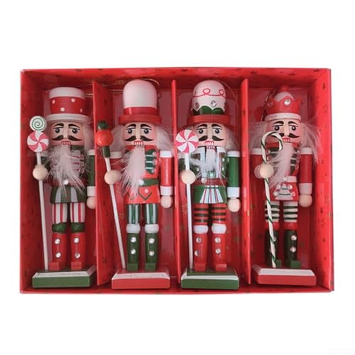 Vierer Set Nussknacker Weihnachtsdeko Holz Figuren 12cm Traditionelles Design mit Soldaten und Königsmotiven für Weihnachtsbaum Tür Fenster vielseitig einsetzbar langlebig und festlich(B) von URPIZY