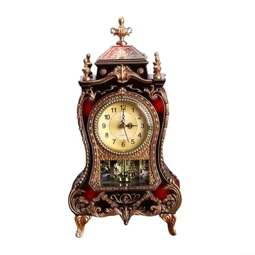 Vintage Tischuhr Dekorative Antike Uhr Mit 12 Musikstücken Für Wohnzimmer Schlafzimmer Café Restaurant 33X16.6x8.6cm Batteriebetrieben(Brown) von URPIZY