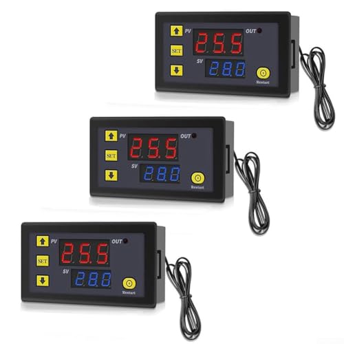 W3230 Digitales Thermostat Set 3 Stück Präzise Temperaturregelung LCD Anzeige Kompakt und leicht Zwei Betriebsmodi Kühlen oder Heizen Wasserdichter Edelstahlsensor Individuell kalibrierbar(12V) von URPIZY