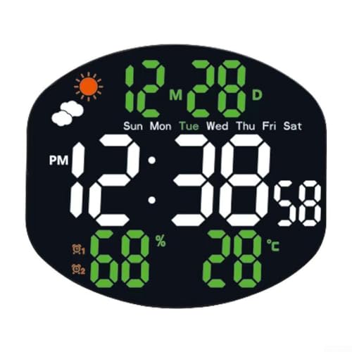 Wall Mounted Large Screen Clock Featuring Time, Date, Weather, And Humidity For Easy Viewing(White and green) von URPIZY