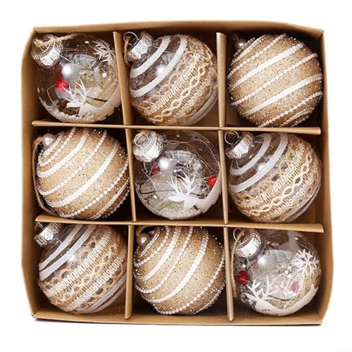 Weihnachtskugel für Deko Set 9 Stück Bruchsicher PET 8 cm Exquisite Optik Lebendige Farben Für Weihnachten Hochzeit Haus Gartendekoration Party Hängedeko Spielzeug(Style 3) von URPIZY