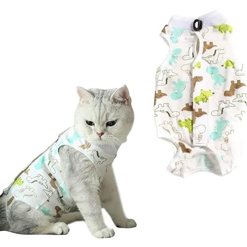 URROMA 1 Piece Dinosaur Recovery Suit for Cat, Pet Surgical Recovery Suit Soft Breathable Cat Wound Surgery Recovery Suit for Cats Kitten, M von URROMA