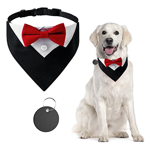 URROMA Rot Formal Hund Smoking Baumwolle Bandana Hund Hochzeit Halsband mit Fliege und Krawatte für Hunde und Katzen, L von URROMA