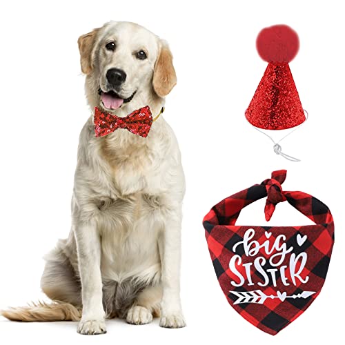 URROMA 3-teiliges Hundehalstuch, Hut, Fliege, Schwangerschaftsankündigung, Hund, große Schwester, Bandana, Welpen, Geburtstag, Hundehut, Hunde-Kostüme für Haustier-Party-Dekorationen, rot URROMA 3-teiliges Hundehalstuch, Hut, Fliege, Schwangerschaftsankündigung, Hund, große Schwester, Bandana, Welpen, Geburtstag, Hundehut, Hunde-Kostüme für Haustier-Party-Dekorationen, rot von URROMA