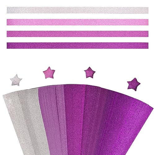 URROMA 520 Stück Stern Papierstreifen, Farbverlauf Lila Glitzer Stern Origami Papierstreifen für Handgemachte Home Karten Geschenk, Party Dekoration, Basteln Dekoration von URROMA