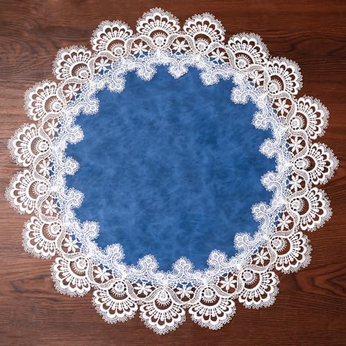 URROMA Elegante Spitze Jacquard Runde Doily, blau geh鋕elte Tischset Tee-Set Untertasse Tischdekoration Schutz f黵 Zuhause Kommode Esstisch, 60 cm von URROMA
