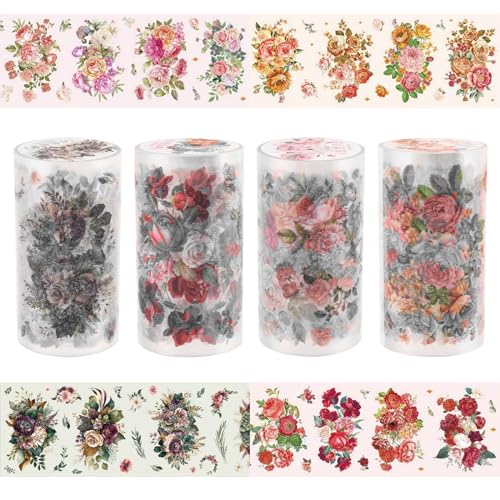 URROMA Flower Clip Up Tape Set, 4 Rollen buntes PET-Band Flower Washi Tape, Maskierband, dekorativ, transparent von URROMA