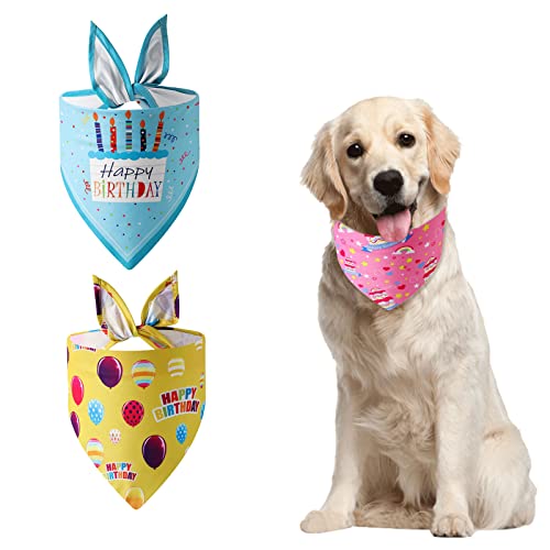 URROMA Happy Birthday Hundehalstuch, 3 Stück, weich, waschbar, wiederverwendbar und verstellbar, Haustierschal, niedliches Muster, Bandana für kleine bis große Hunde, Welpen, Katzen von URROMA