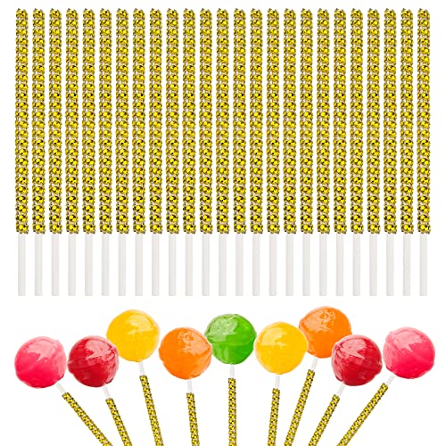 URROMA Lollipop Cake Pop Sticks, 25 Stück Cake Pop Dekorative Sticks Gold Lollipop Sticks für Cake Pops Candy Apple Sticks Bling für Schokolade Obst Marshmallow auf Hochzeit Party Buffet Tisch Gold von URROMA