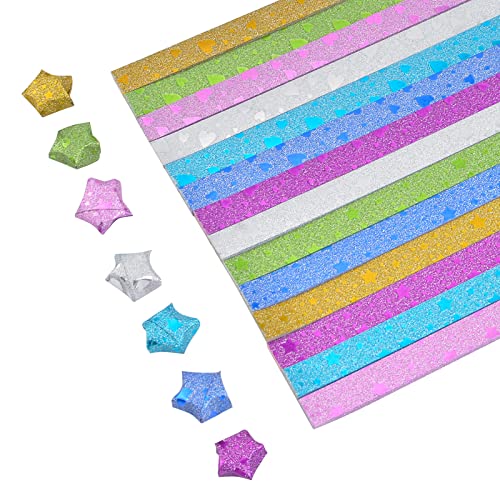 URROMA Star Paper Strips, 280 Pcs Colorful Sparkling Heart Star Origami Paper Strips for Crafts Folding School Teaching DIY Arts Projects Crafting Supplies von URROMA
