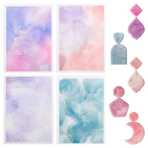 URROMA Ton-Transferpapier, 4 Stück, mit Tinte vergoldete Texturmuster, Polymer-Ton, Transferblätter mit Hilfswerkzeugen für Fantastische Schmuckherstellung URROMA Ton-Transferpapier, 4 Stück, mit Tinte vergoldete Texturmuster, Polymer-Ton, Transferblätter mit Hilfswerkzeugen für Fantastische Schmuckherstellung von URROMA