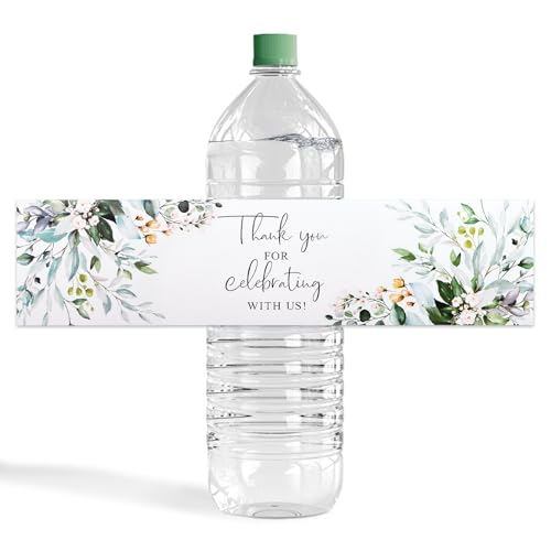 URROMA Wedding Water Bottle Labels Thank You, 50 Pcs Greenery Floral Water Bottle Wraps Sticker Water Bottle Labels Personalized for Birthday Baby Shower von URROMA