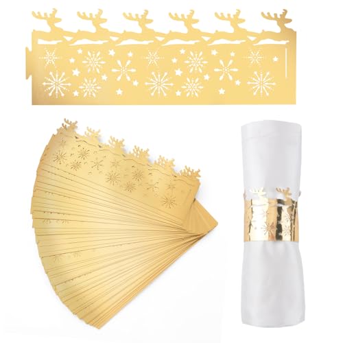 URROMA Weihnachten Serviettenringe, 50 Pcs Reflektierende Gold Weihnachten Schneeflocken Serviettenring Halter Haushalt Serviettenschnalle für Tischdekoration von URROMA