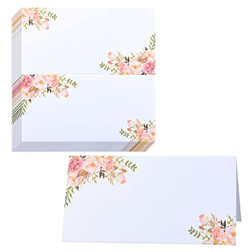 URROMA Weiße Perlglanz-Tischkarten, 50 Stück, florale Namenskarten, doppelseitige Klapptischkarten, Gäste-Namensschilder, für Tischdekoration, Party von URROMA