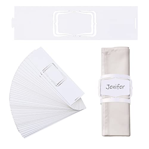 URROMA Serviettenringe, 50 Stück weiße Name Serviettenring Halter Haushalt Serviettenschnalle für Tischdekoration, Hochzeit, Weihnachten, Party Abendessen, Thanksgiving von URROMA