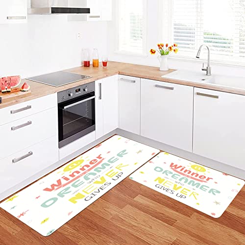 2 Stück Küchenteppich Waschbar rutschfest,Positives inspirierendes Motivationszitat auf einem Poster mit bunten Buchstaben und Sternen,Küchenläufer Gedrucktes Muster Küche Bodenmatte Läufer Teppich von URSOPET
