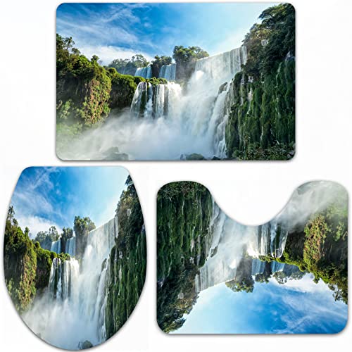 Badteppich-Set 3-teilige, rutschfeste,Argentinischer Wasserfall Iguazú-Wasserfälle 7 Wonder World Holidays Argentina Cascade Brazil ,rutschfeste Badematte, U-förmiger Konturteppich und Toilettendeckel von URSOPET