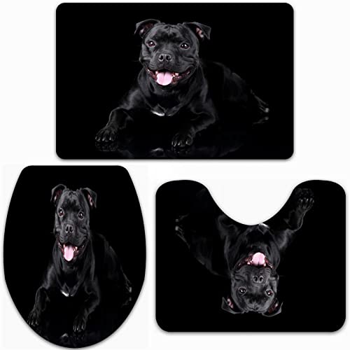 Badteppich-Set 3-teilige, rutschfeste,Schöner englischer Hund Pet Staffordshire Studio Young Bull Terrier One On Reinrassige Tiere W,rutschfeste Badematte, U-förmiger Konturteppich und Toilettendeckel von URSOPET