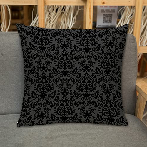 Kissenbezug Zierkissenbezug Dekorative,Barockes dunkles Turbulenz-Blätter des grauen schwarzen Vintagen Blumenmusters des Dam,Dekokissen Deko mit Verstecktem Reißverschluss für Sofa Büro Bett 45x45 cm von URSOPET