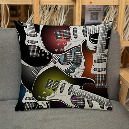 Kissenbezug Zierkissenbezug Dekorative,Popstar Party, Haufen grafischer bunter E-Gitarren Rockmusik besaitet,Dekokissen Deko mit Verstecktem Reißverschluss für Sofa Büro Bett 45x45 cm von URSOPET