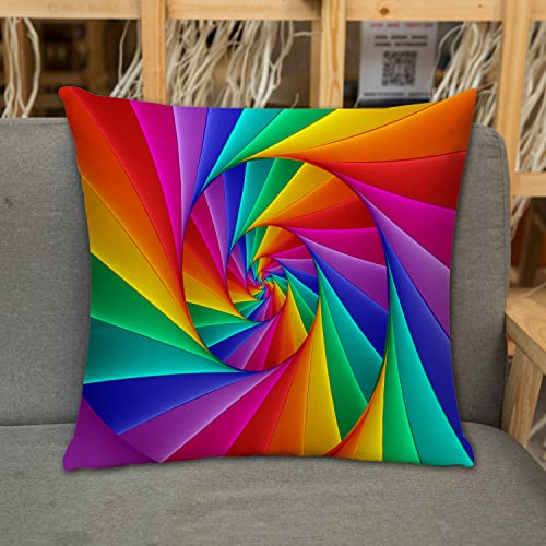 Kissenbezug Zierkissenbezug Dekorative,Psychedelische Spirale der abstrakten Kunst in den lebhaften Regenbogen-Farben Dreieck,Dekokissen Deko mit Verstecktem Reißverschluss für Sofa Büro Bett 45x45 cm von URSOPET