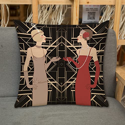 Kissenbezug Zierkissenbezug Dekorative,Roaring Flapper Girl Retro Party 1920er 20er Jahre Vintage 1930er 30er Jahre,Dekokissen Deko mit Verstecktem Reißverschluss für Sofa Büro Bett 45x45 cm von URSOPET