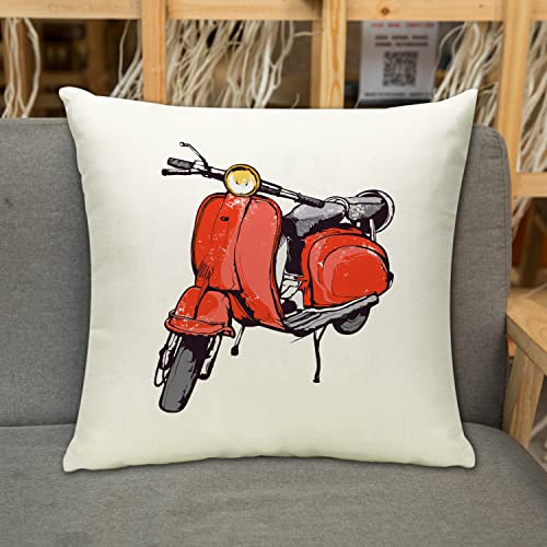 Kissenbezug Zierkissenbezug Dekorative,Speed ​​Scooter Vintage Handgrafik Alte Vespa Reisen Italien Motorrad Skizze Design En,Dekokissen Deko mit Verstecktem Reißverschluss für Sofa Büro Bett 45x45 cm von URSOPET