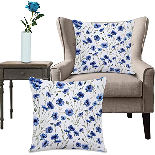 Kissenhülle Super Weich Home Decoration,Heimdekoration,Aquarell Blumenmuster Blumen Kornblume Natur Mohn blau Ditsy Gänseblümchen Frühling Sommer Blatt,Pillowcase Sofakissen für Wohnzimmer Sofa Bed von URSOPET