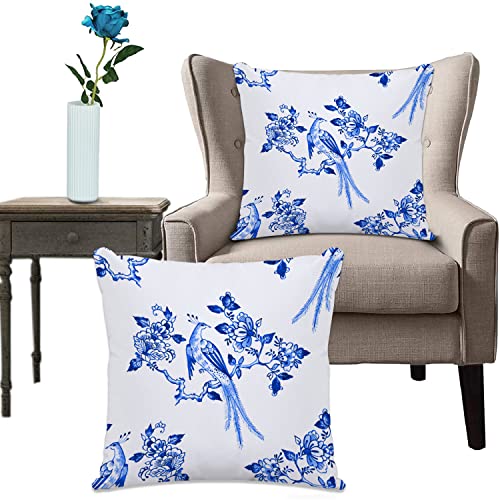 Kissenhülle Super Weich Home Decoration,Heimdekoration,Fliese Aquarell Muster Delfter Blau Niederlande Aquarell Blumen Vogel Porzellan Antik Holland,Pillowcase Sofakissen für Wohnzimmer Sofa Bed von URSOPET