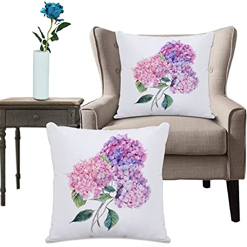 Kissenhülle Super Weich Home Decoration,Heimdekoration,Muster Blau Malerei Sommer Aquarell Vintage Blumen Natur Detaillierte Hortensie Grün Zeichnung Fr,Pillowcase Sofakissen für Wohnzimmer Sofa Bed von URSOPET