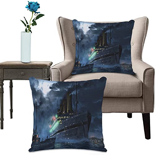 Kissenhülle Super Weich Home Decoration,Heimdekoration,Night Moonlight Ship HMHS Britannic Prints Britannic bei Nacht,Pillowcase Sofakissen für Wohnzimmer Sofa Bed von URSOPET