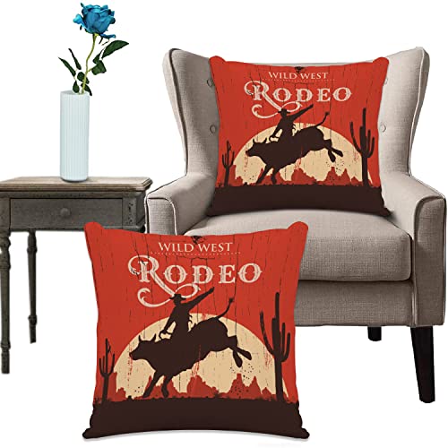 Kissenhülle Super Weich Home Decoration,Heimdekoration,Rodeo Cowboy Riding Bull Holz altes Schild im westlichen Stil Wildnis bei Sonnenuntergang Bild,Pillowcase Sofakissen für Wohnzimmer Sofa Bed von URSOPET