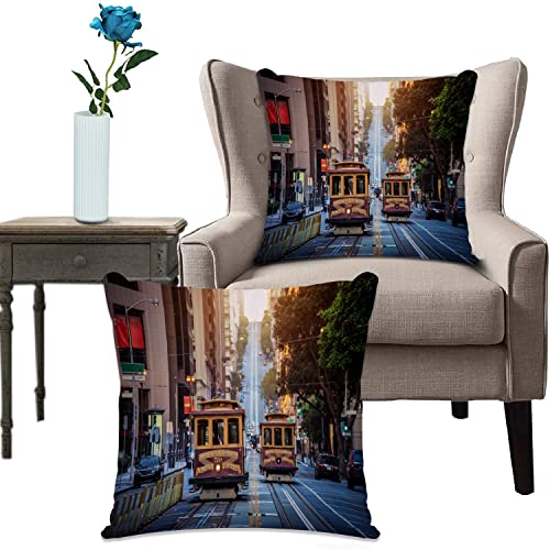 Kissenhülle Super Weich Home Decoration,Heimdekoration,San Francisco Cable Cars auf der California Street bei Sonnenaufgang, Kalifornien, USA,Pillowcase Sofakissen für Wohnzimmer Sofa Bed von URSOPET