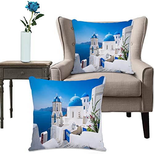 Kissenhülle Super Weich Home Decoration,Heimdekoration,Sunset Blue Griechenland Malerische Aussicht Kykladen Weiße Häuser Santorini Parks Oia Griechisch,Pillowcase Sofakissen für Wohnzimmer Sofa Bed von URSOPET