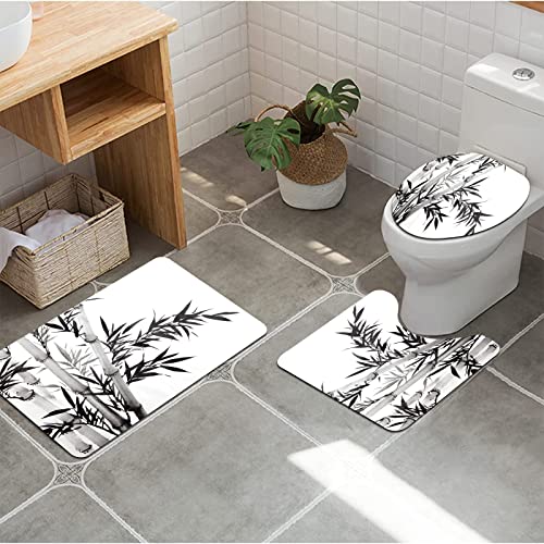 URSOPET Badezimmer Set, rutschfeste Badematte und WC-Vorleger-Set, Bambusbaum Illustration traditionelle chinesische Kalligrafie Stil asiatische Kultur weich, wasserabsorbierend,WC-Garnitur, 3-teilig von URSOPET