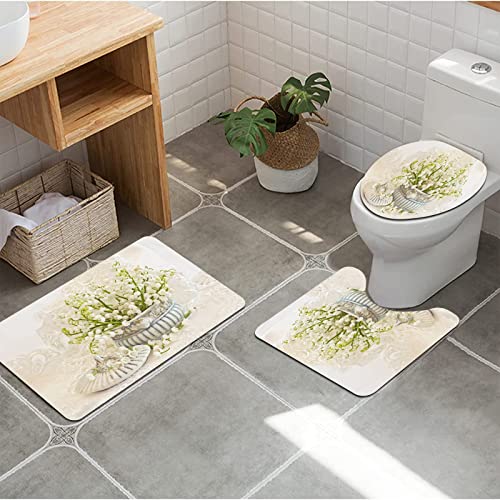 URSOPET Badezimmer Set, rutschfeste Badematte und WC-Vorleger-Set, Maiglöckchen weich, wasserabsorbierend,WC-Garnitur, 3-teilig von URSOPET