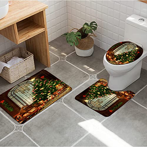 URSOPET Badezimmer Set, rutschfeste Badematte und WC-Vorleger-Set, Weihnachten, Vintage Magic Atmosphere Great Old Window Tree weich, wasserabsorbierend,WC-Garnitur, 3-teilig von URSOPET