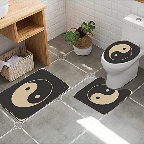 URSOPET Badezimmer Set, rutschfeste Badematte und WC-Vorleger-Set, Ying Yin Yang Buddhismus Zen Vintage weich, wasserabsorbierend,WC-Garnitur, 3-teilig von URSOPET