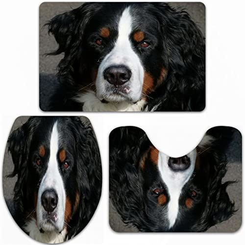 URSOPET Badteppich-Set 3-teilige, rutschfeste,Schöner Berner Sennenhund Atemberaubende Berma-Fotografie Photoshop,rutschfeste Badematte, U-förmiger Konturteppich und Toilettendeckel von URSOPET